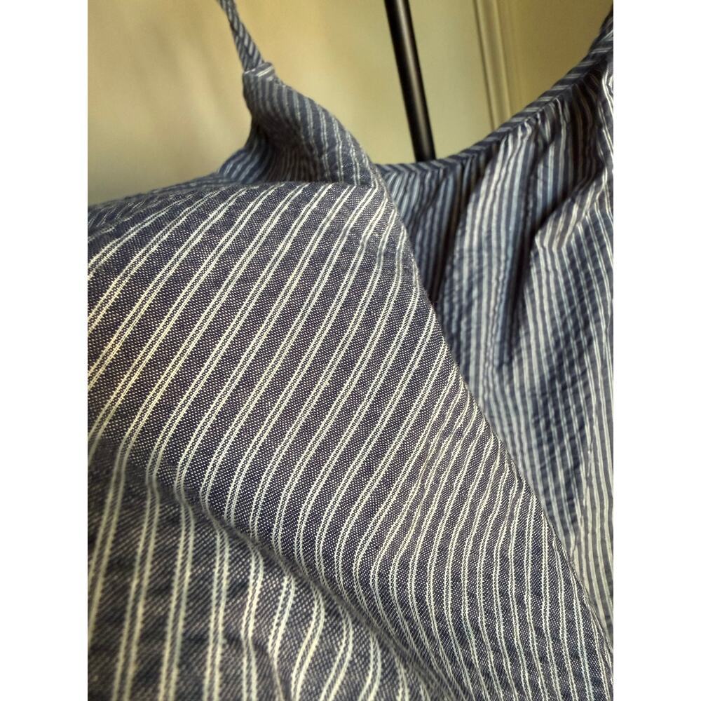 By Together Navy & White Seersucker Pinstripe Wide Leg Jumpsuit | Size Large - Picture 2 of 5